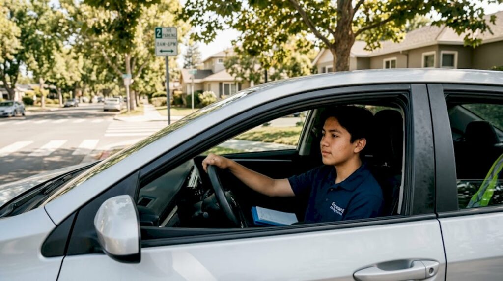 Teen driver in car on San Jose street