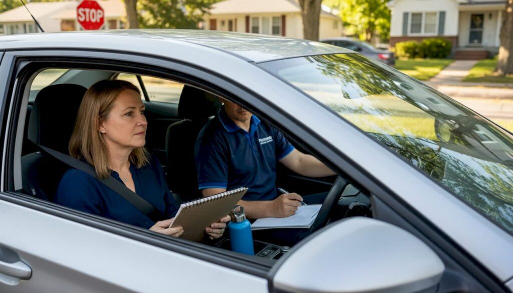 Adult woman reviewing road signs with instructor