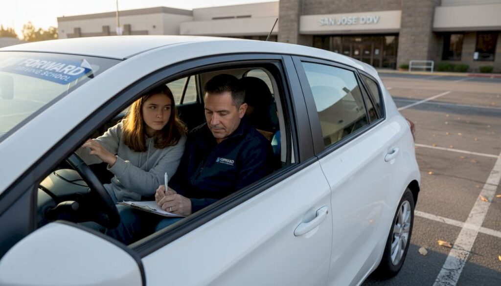 Teen preparing for California driving test at DMV