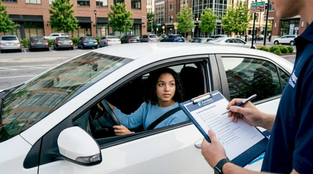 Teen scheduling driving lessons with instructor
